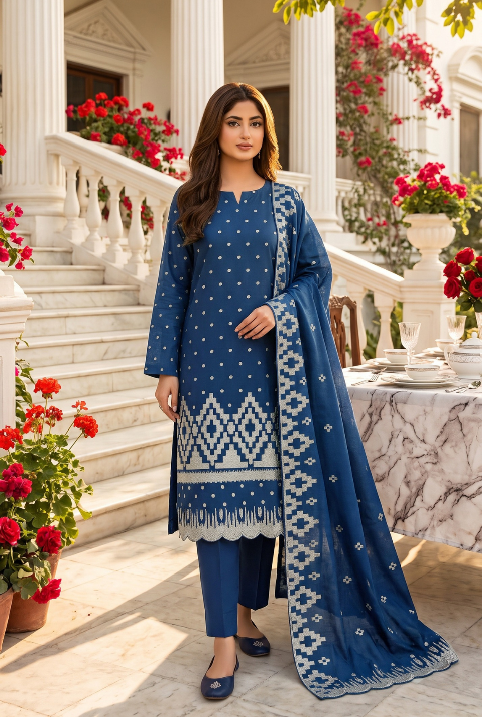 Women's Unstitched Purple 5 Pcs Self Jacquard Sequins Embroidered Suit