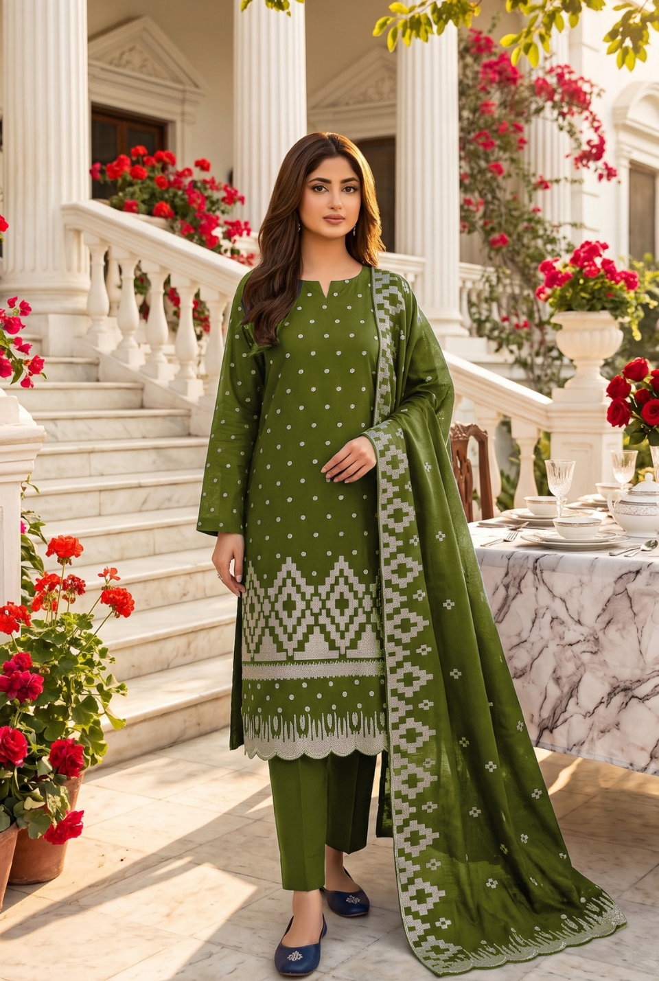 Women's Unstitched Purple 5 Pcs Self Jacquard Sequins Embroidered Suit