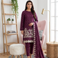 Women's Unstitched Navy 5 Pcs Self Jacquard Sequins Embroidered Suit