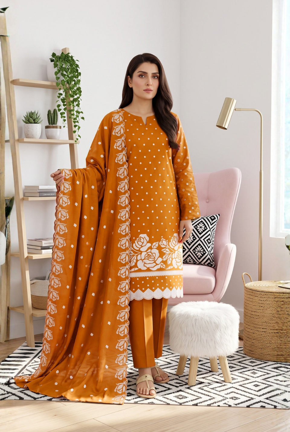 Women's Unstitched Navy 5 Pcs Self Jacquard Sequins Embroidered Suit