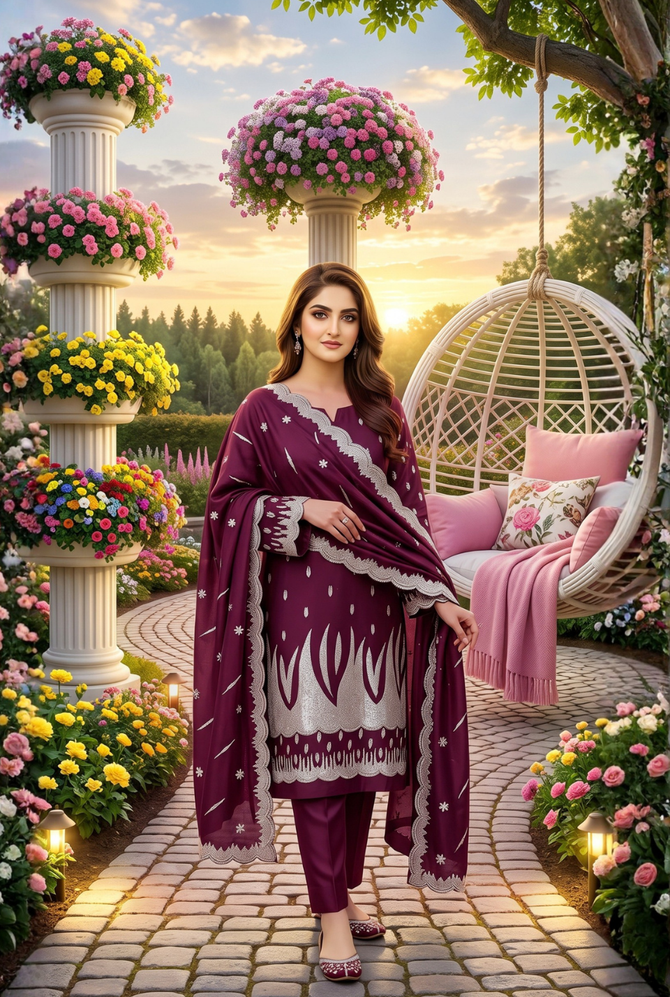 Women's Unstitched Mustard 5 Pcs Self Jacquard Sequins Embroidered Suit
