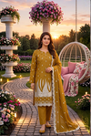 Women's Unstitched Mustard 5 Pcs Self Jacquard Sequins Embroidered Suit