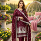Women's Unstitched Mustard 5 Pcs Self Jacquard Sequins Embroidered Suit
