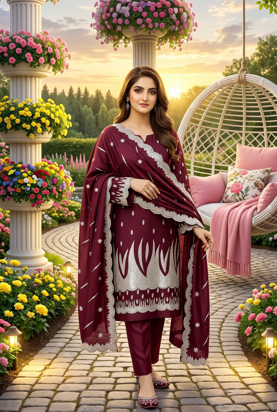 Women's Unstitched Mustard 5 Pcs Self Jacquard Sequins Embroidered Suit