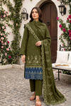 Women's Unstitched Olive Green 5 Pcs Self Jacquard Sequins Embroidered Suit