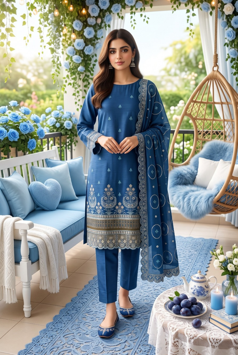 Women's Unstitched Orange 5 Pcs Self Jacquard Sequins Embroidered Suit