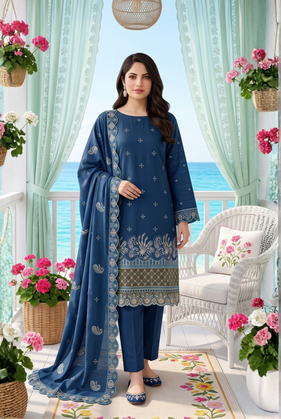 Women's Unstitched Purple 5 Pcs Self Jacquard Sequins Embroidered Suit