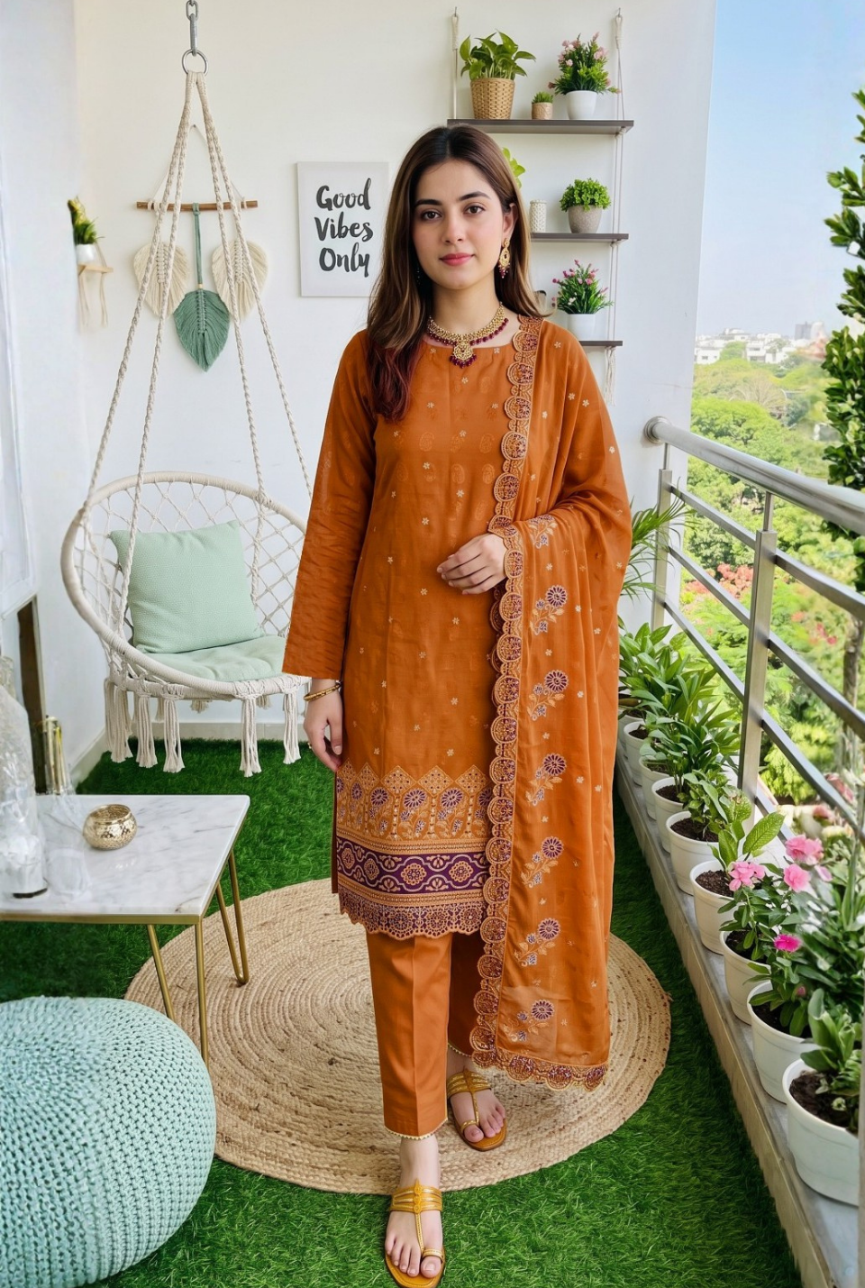Women's Unstitched Olive Green 5 Pcs Self Jacquard Sequins Embroidered Suit