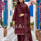 Women's Unstitched Olive Green 5 Pcs Self Jacquard Sequins Embroidered Suit