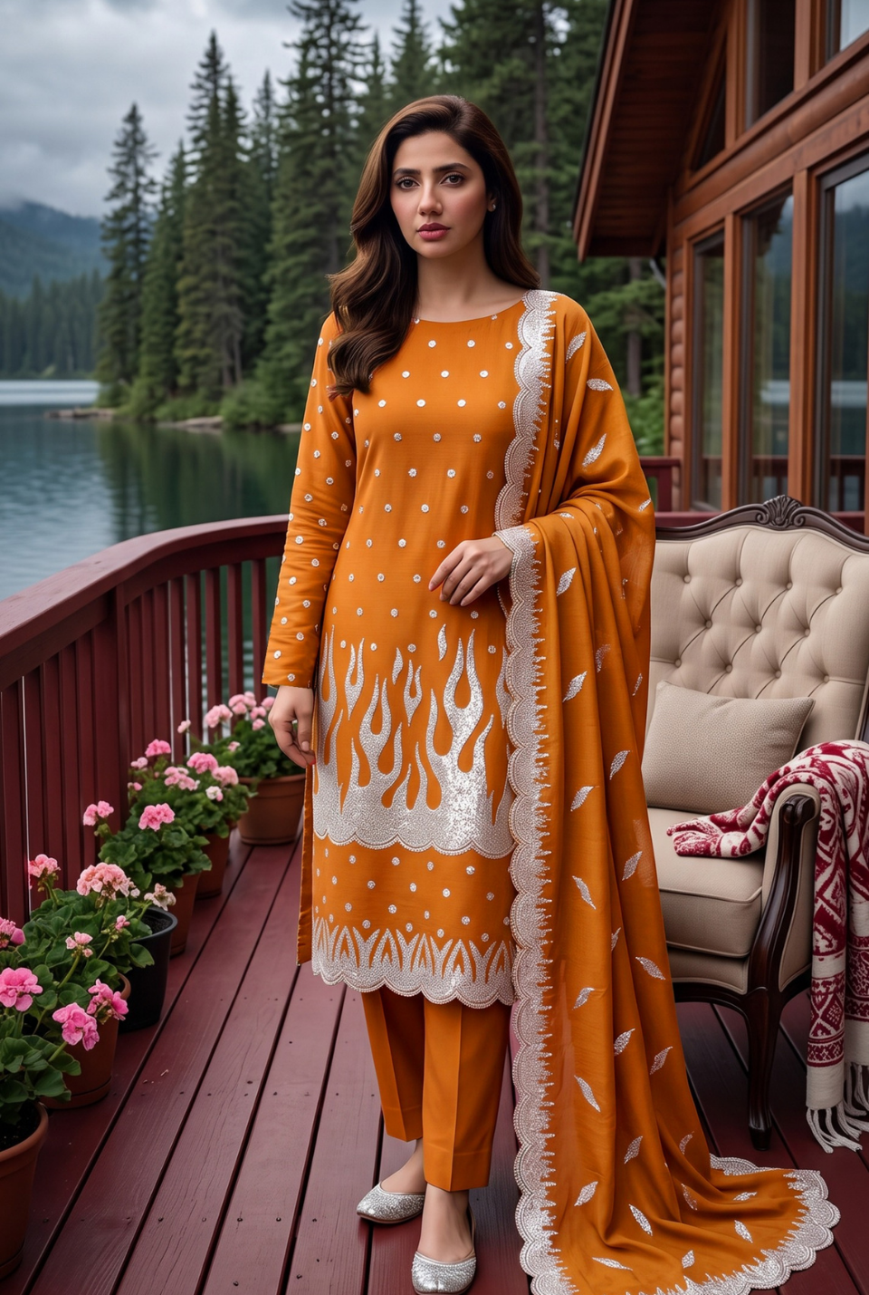 Women's Unstitched Navy 5 Pcs Self Jacquard Sequins Embroidered Suit