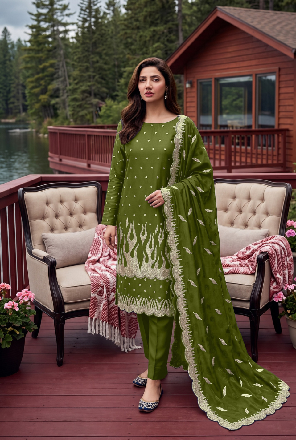 Women's Unstitched Navy 5 Pcs Self Jacquard Sequins Embroidered Suit