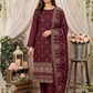 Women's Unstitched Deep Plum 5 Pcs Self Jacquard Sequins Embroidered Suit