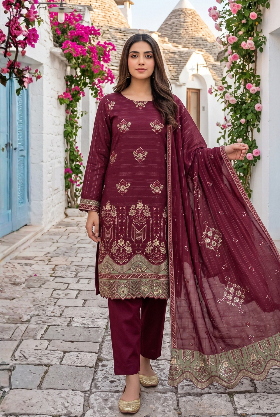 Women's Unstitched Black 5 Pcs Self Jacquard Sequins Embroidered Suit