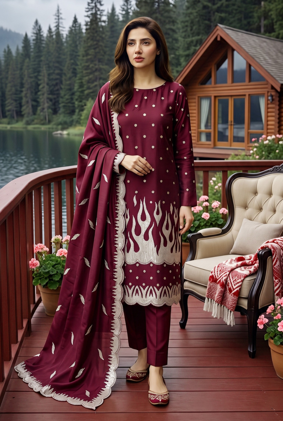 Women's Unstitched Navy 5 Pcs Self Jacquard Sequins Embroidered Suit