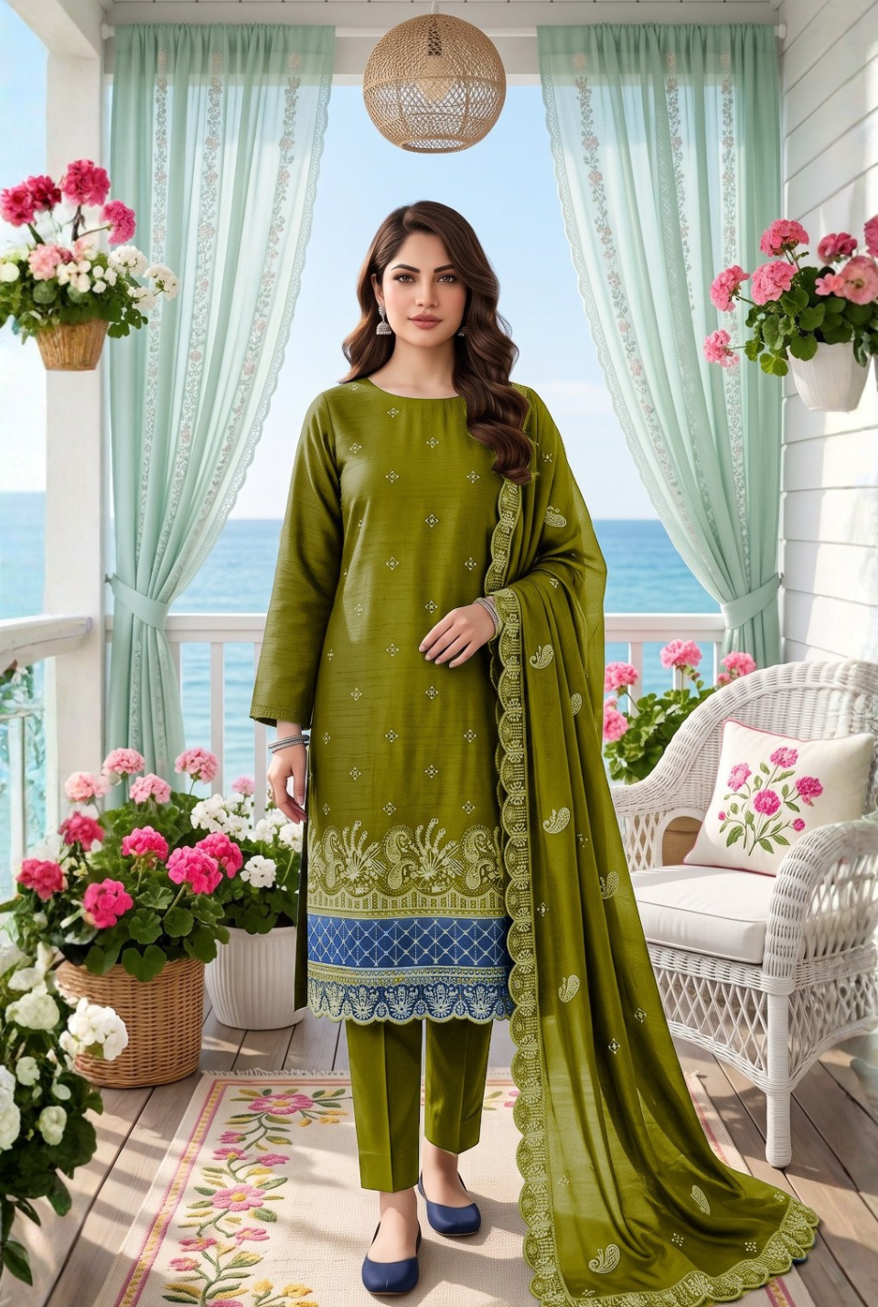 Women's Unstitched Purple 5 Pcs Self Jacquard Sequins Embroidered Suit
