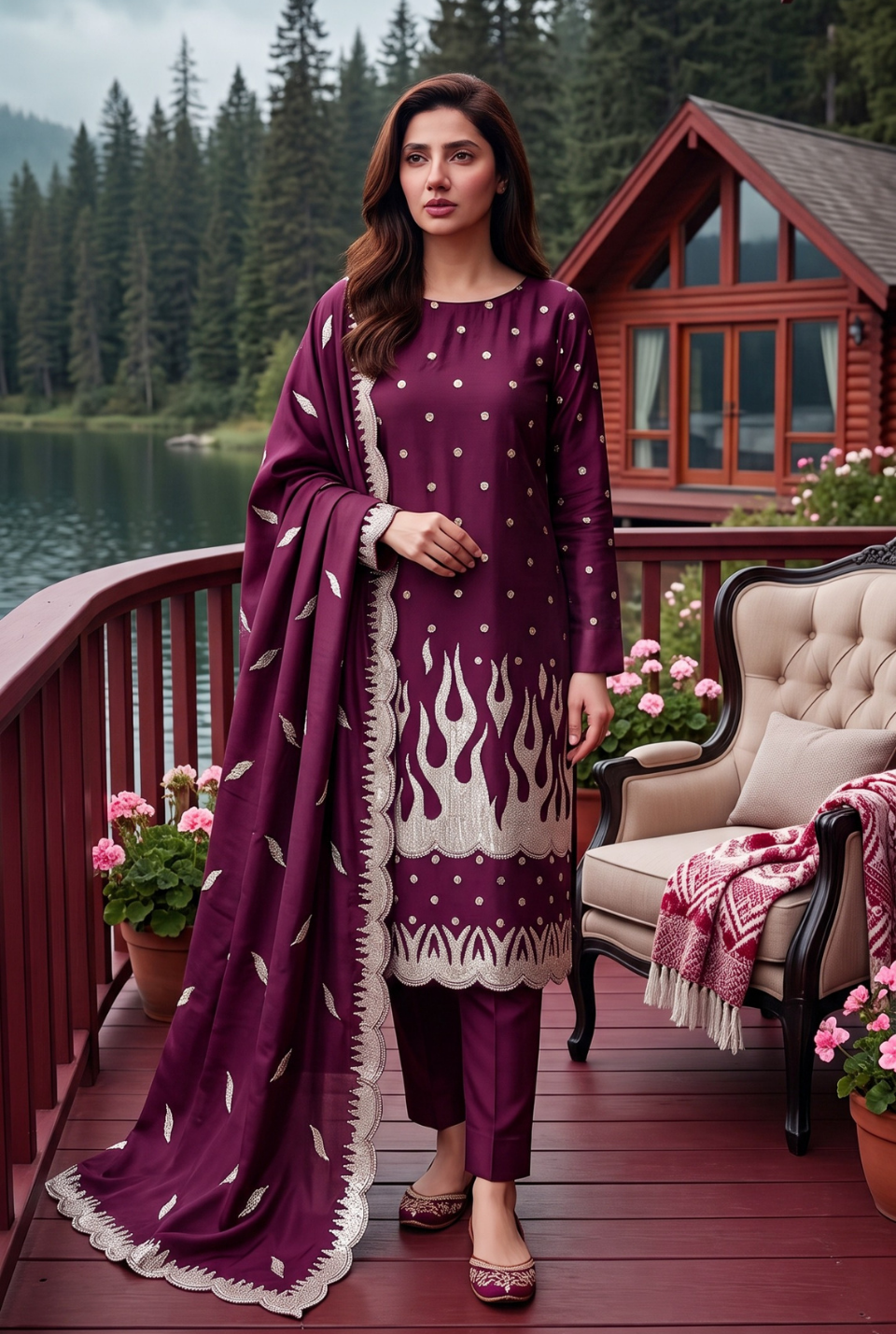 Women's Unstitched Navy 5 Pcs Self Jacquard Sequins Embroidered Suit