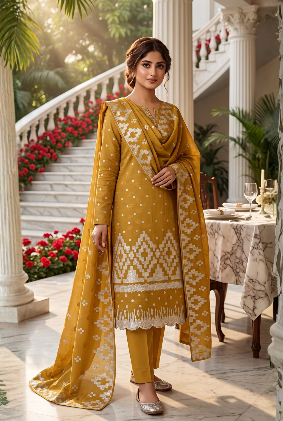 Women's Unstitched Purple 5 Pcs Self Jacquard Sequins Embroidered Suit