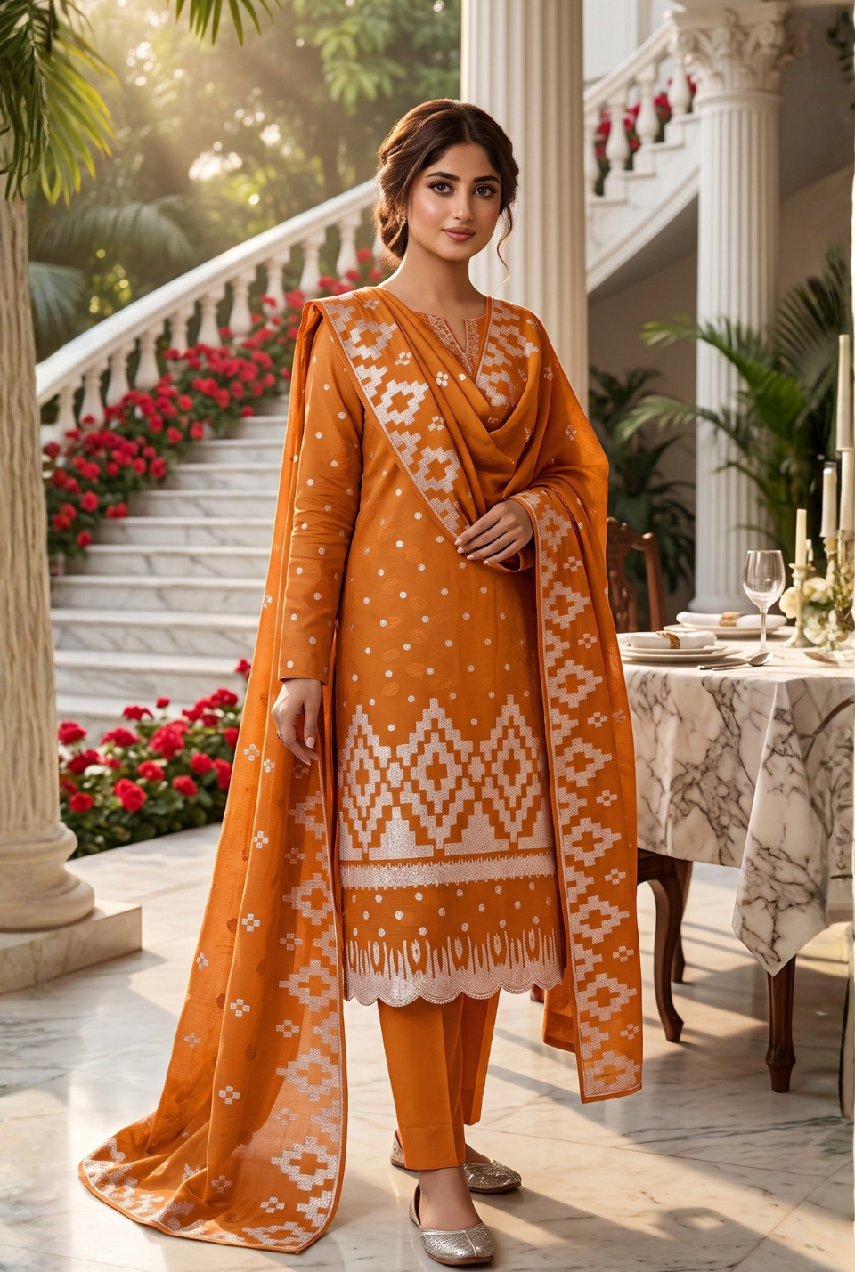 Women's Unstitched Purple 5 Pcs Self Jacquard Sequins Embroidered Suit