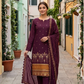Women's Unstitched burgundy 5 Pcs Self Jacquard Sequins Embroidered Suit
