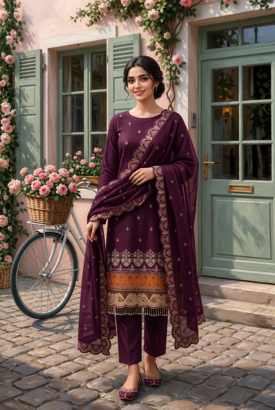 Women's Unstitched Navy 5 Pcs Self Jacquard Sequins Embroidered Suit
