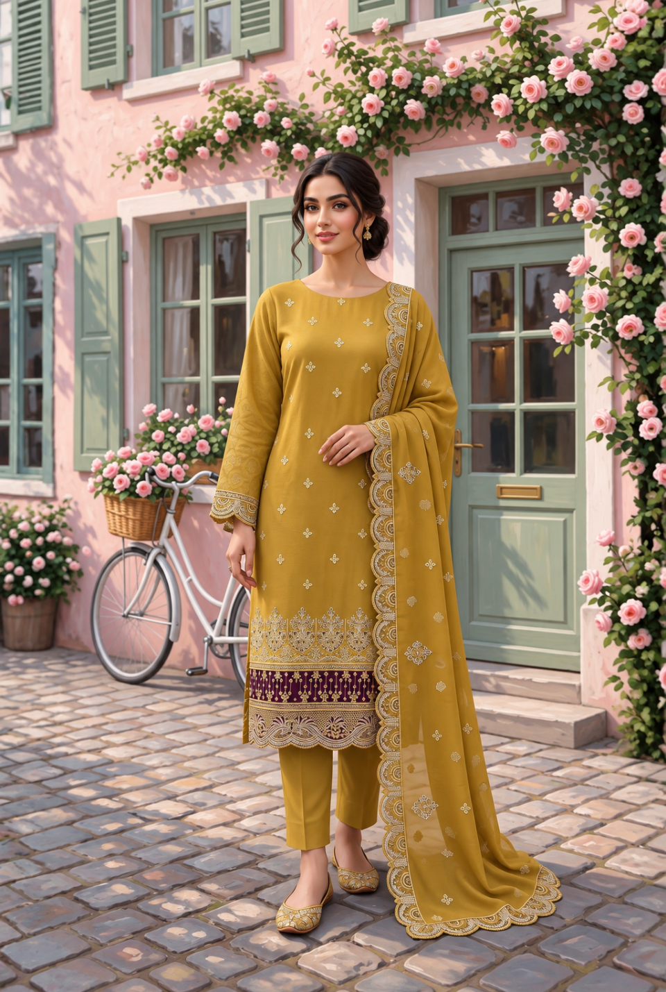 Women's Unstitched Navy 5 Pcs Self Jacquard Sequins Embroidered Suit